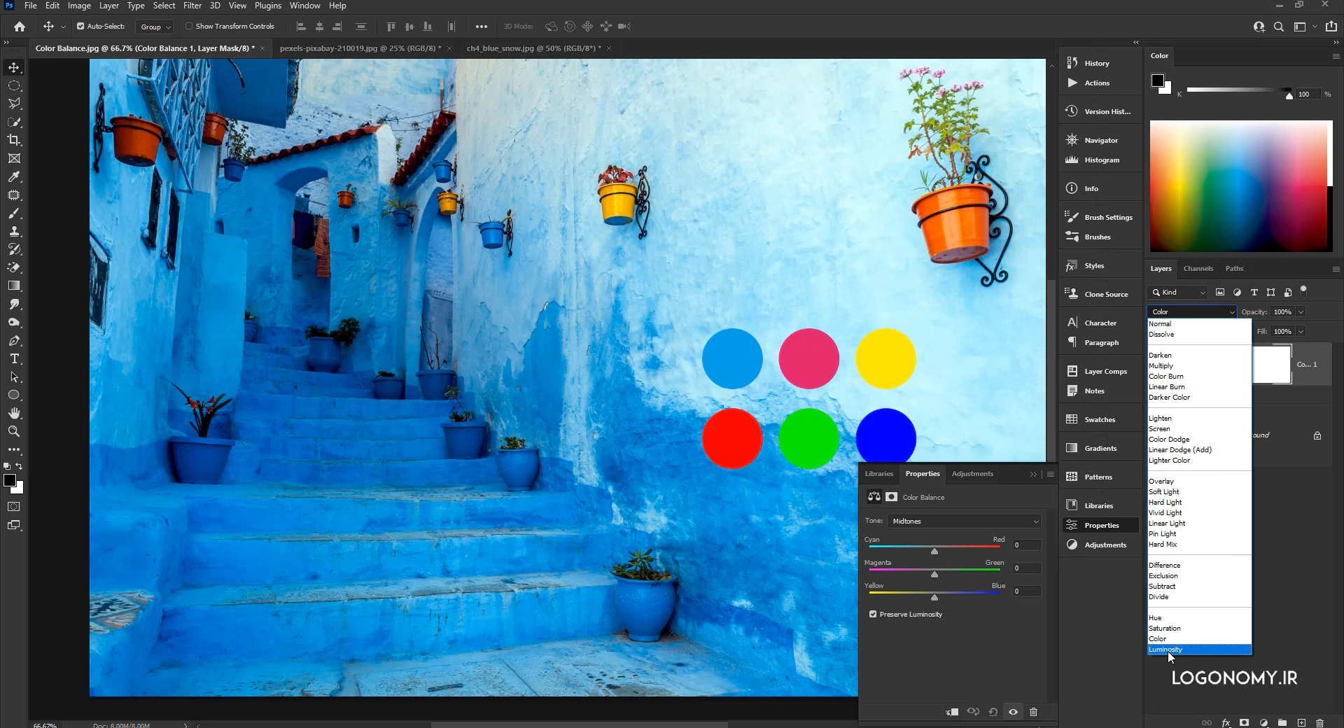 اصلاح رنگ عکس با فرمان کالر بالانس (Color Balance) در برنامه فتوشاپ